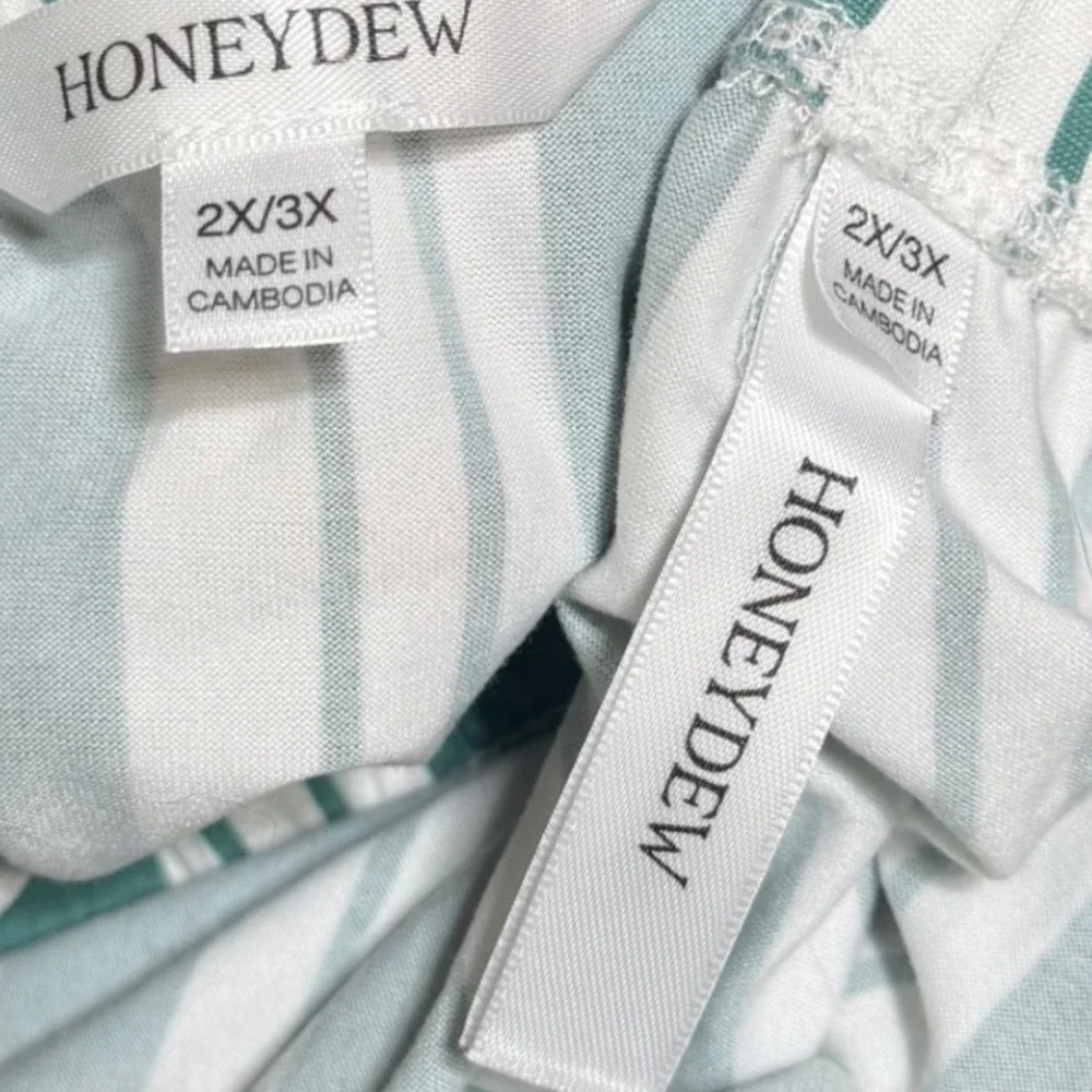 Honeydew Intimates Pajama Set 2X 3X Green White Striped Button Front Loungewear